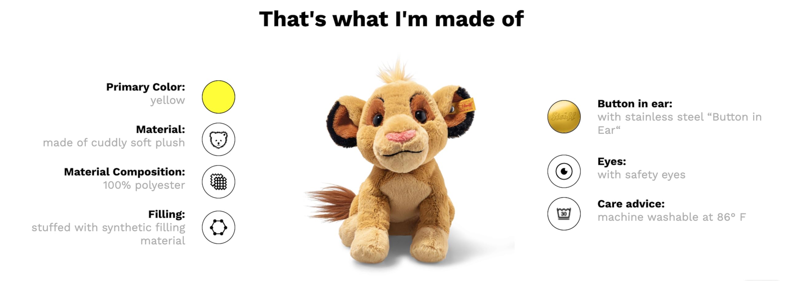 Amazon.co.jp: シュタイフ(Steiff) ディズニー シンバ 26cm 024665